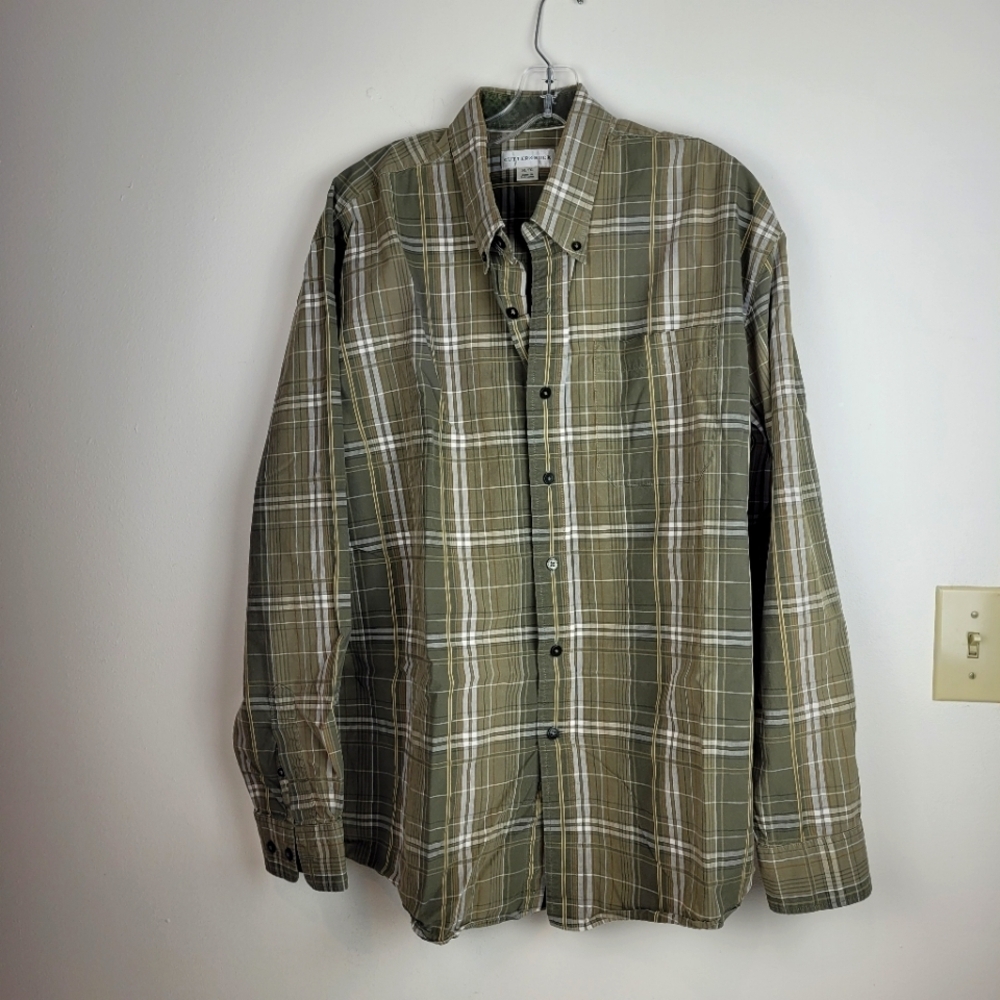 Cutter & Buck Men's Green Plaid Button Down Shirt 100% Cotton Grunge Gorp XL/TG